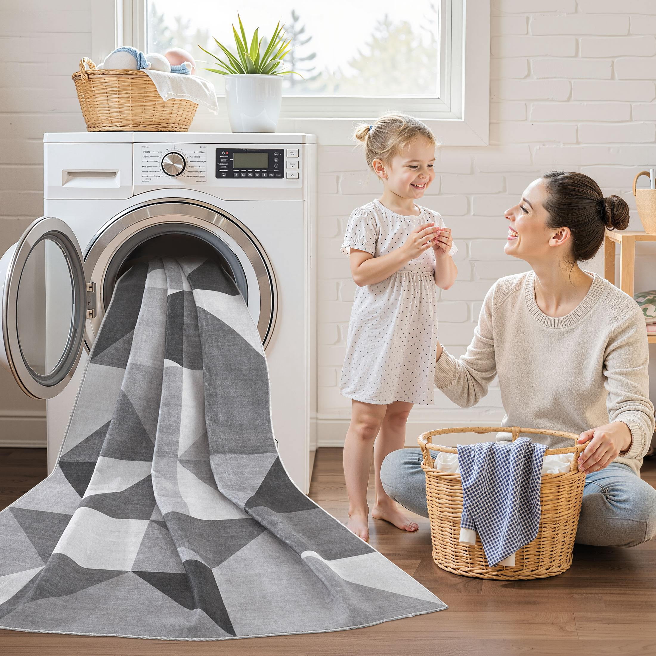 MICGEEK 10x14 Washable Area Rugs for Living Room, Modern Geometric Printed Rug, Vacuum-Friendly, Non Slip Indoor Rug for Bedroom Dining Room Home Decor Carpet, Gray