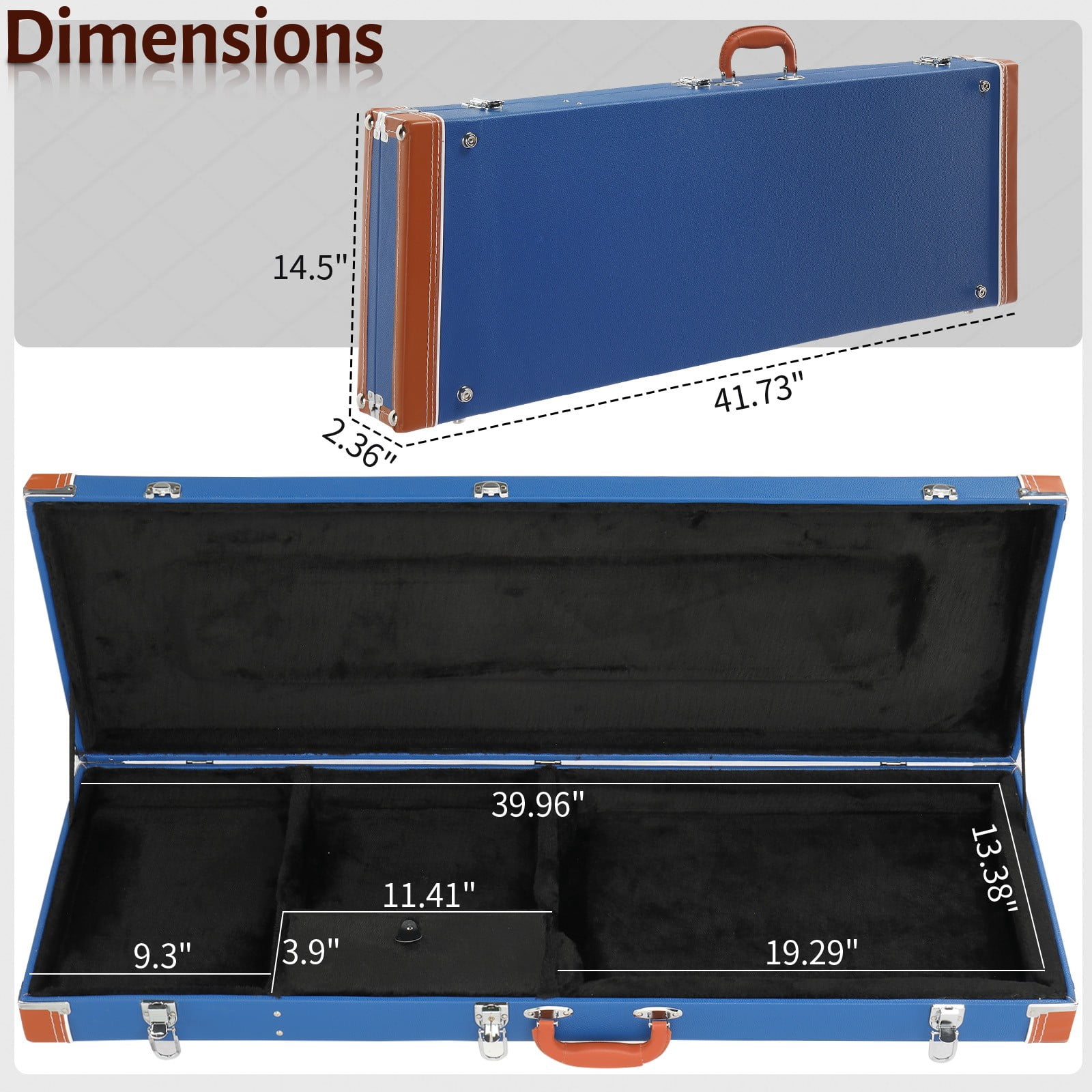 41 Inch Bass Guitar Hard Case, Wooden Hard-Shell Protective Electric Bass Guitar Carrying Case with Lock Latch & Soft Padding