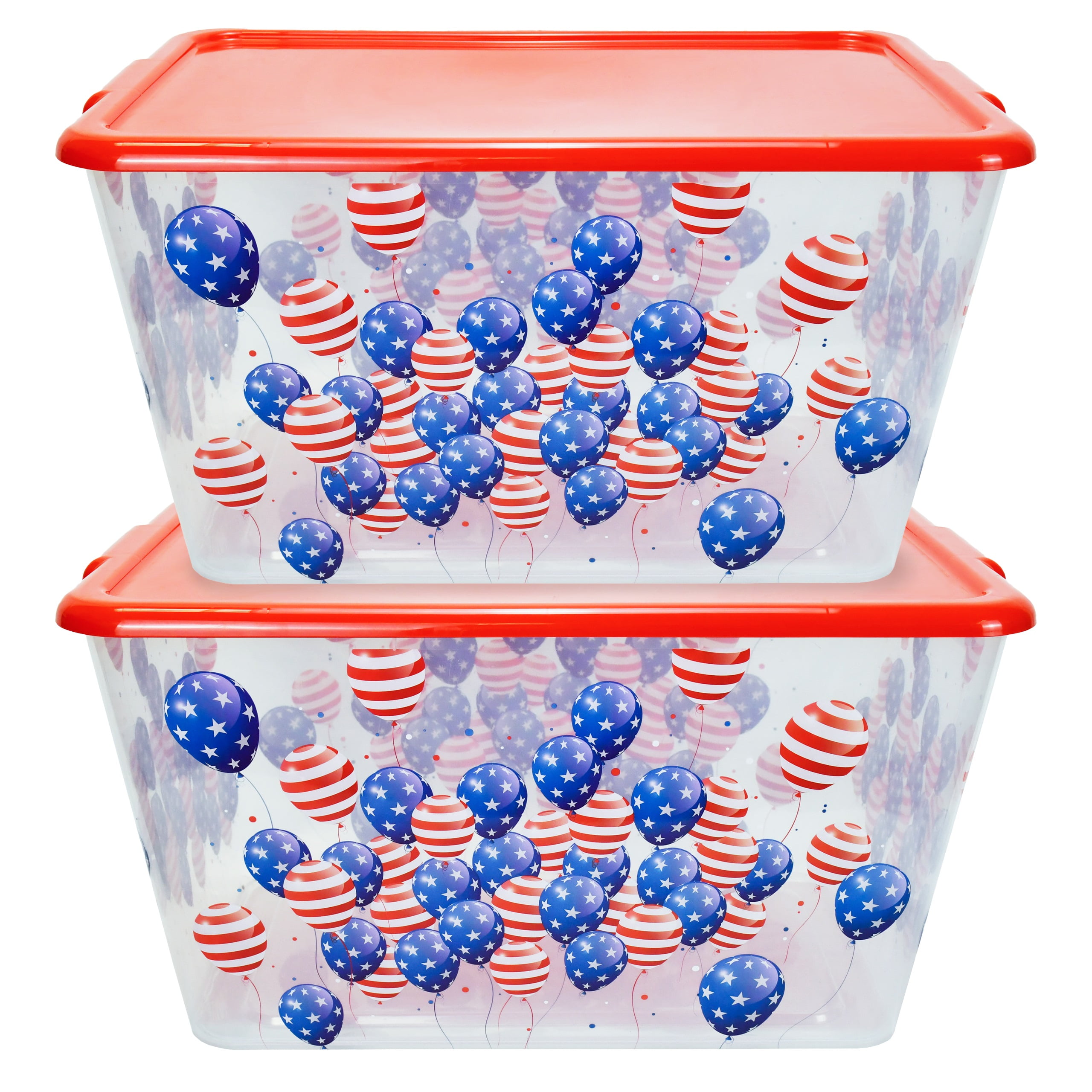 SimplyKleen 14.5gal. Reusable Stacking Plastic Storage Containers with Lids, Patriotic Balloons