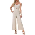 thumbnail image 2 of Mono de verano INSPIRE CHIC para mujer, tirantes de espagueti, corte abierto, pantalón ancho, XS, beige, 2 of 6