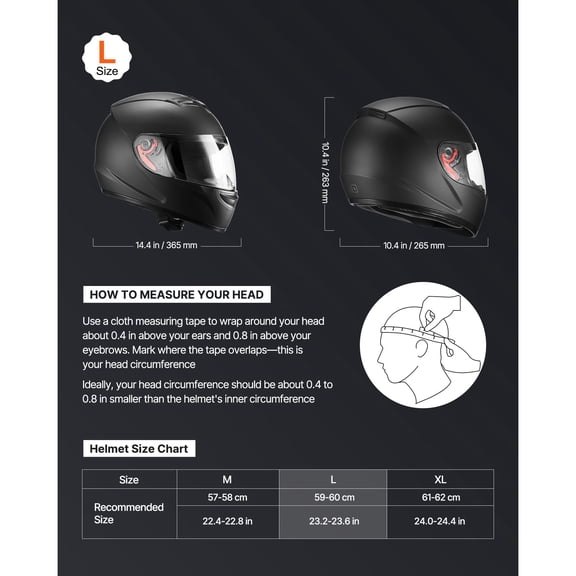 Motorcycle Helmet,Full Face,Adult Motocross Dirt Bike Helmet with Tinted&Clear Dual Visor,Motorbike Racing Street with Detachable Liner for Men&Women,DOT Approved,(Matte Black,L)