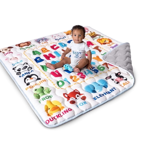 Beavtaens Baby Play Mat for Floor, Fits 50x50 Playpen, Non-Slip, Soft for Infants, 0-4 Years, Beige Animals