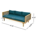 thumbnail image 3 of GDF Studio Outdoor Patio 3-Seater Chat Set, Daybed with Coffee Table, Solid Wood Frame, PU Rattan Arms, Water-Resistant Cushions, Teal, 3 of 24