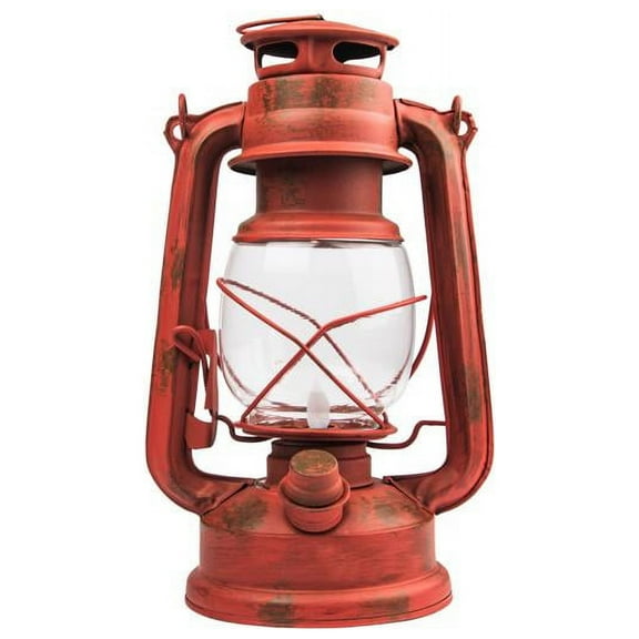 NEBO 15 LED Lantern, 9" Battery Operated Traditional Metal Lantern Design for Indoor/Outdoor Use, Rustic Red