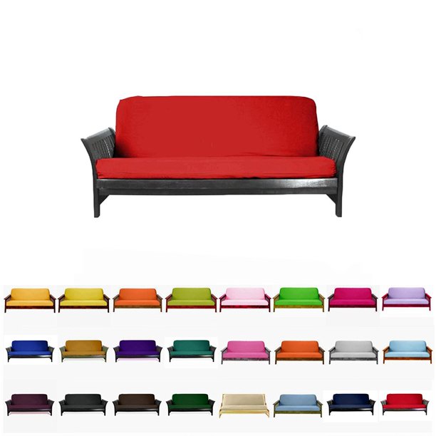 Solid Futon Cover Slipcover Fit 6" 8" Futon Mattresses Red, Full Size 54x75 Inch