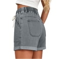 thumbnail image 5 of Miluxas Women's Jean Shorts Elastic High Waist Rolled Hem Wide Leg Denim Shorts with Drawstring & Pockets Y2K Street Jeans Beach Vacation Shorts Gray, 5 of 7
