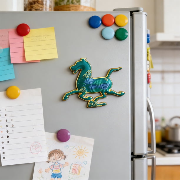 Imanes De Aleación Para Refrigerador Imán de metal para nevera con diseño de caballo al galope verde y golondrina, ideal para decoración del hogar, la oficina y la cocina (1 unidad) JASKFLY