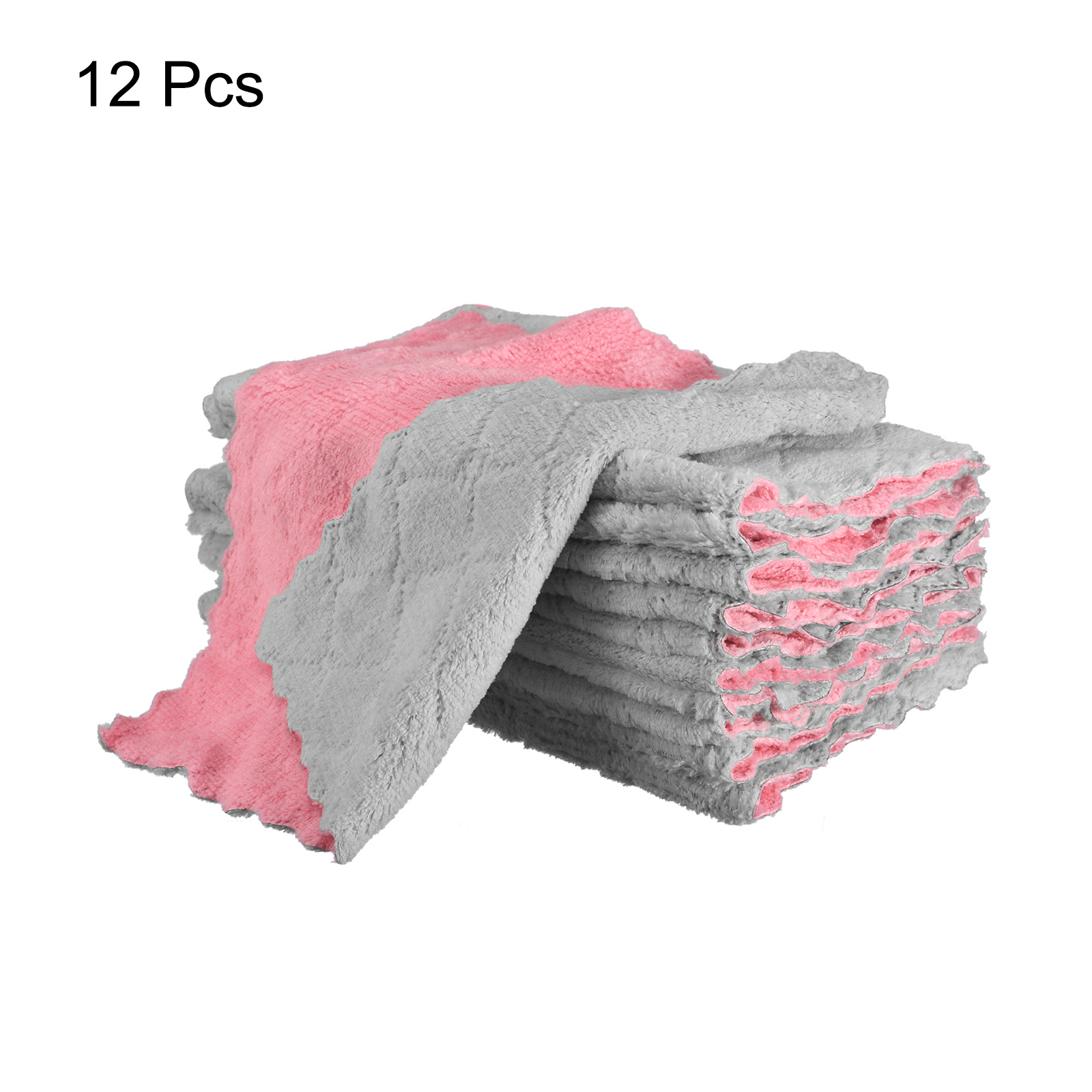 Unique Bargains Fast Drying Coral Velvet Cleaning Cloths Grey Pink 9.84" × 9.84"