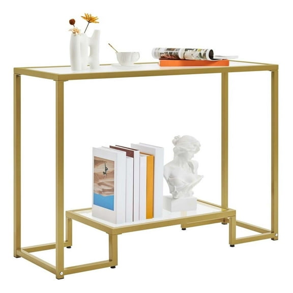 Console Table, Tempered Glass Entryway Table, Narrow Sofa Tables, 2-Tier Hallway Tables, Entrance Stand for Living Room Bedroom.