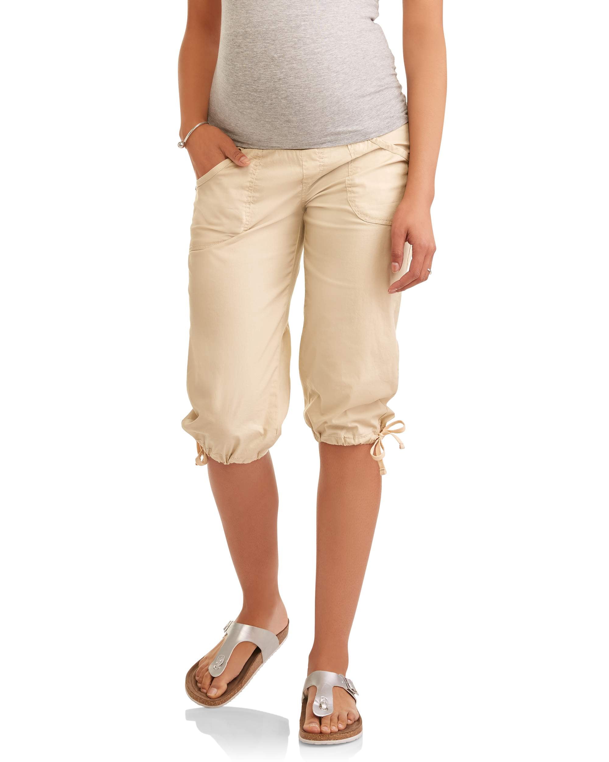 Maternity Times Two Overbelly Capri Poplin Pants Available in Plus