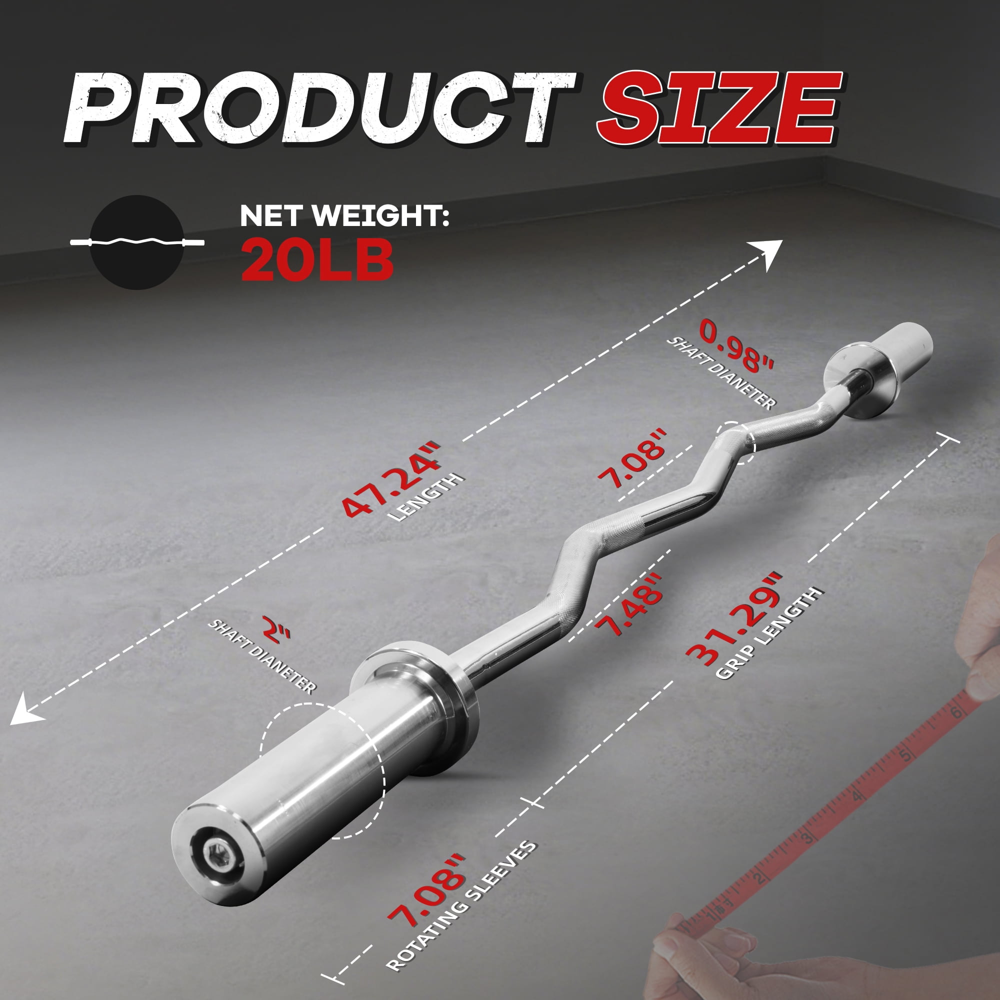 FlexWave 48-Inch Olympic Super Curl Barbell， EZ Curl Bar，350LB Capacity, Non-Slip Design, for Bicep & Arm Workouts，Home Gym , Black/Silver