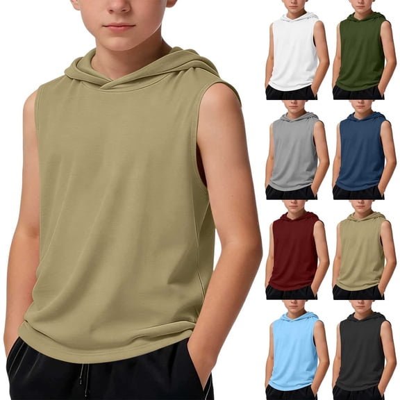 Rvasteizo Boys Summer Tops Crewneck Sleeveless Solid Casual Pullover 5-15Y,11 T