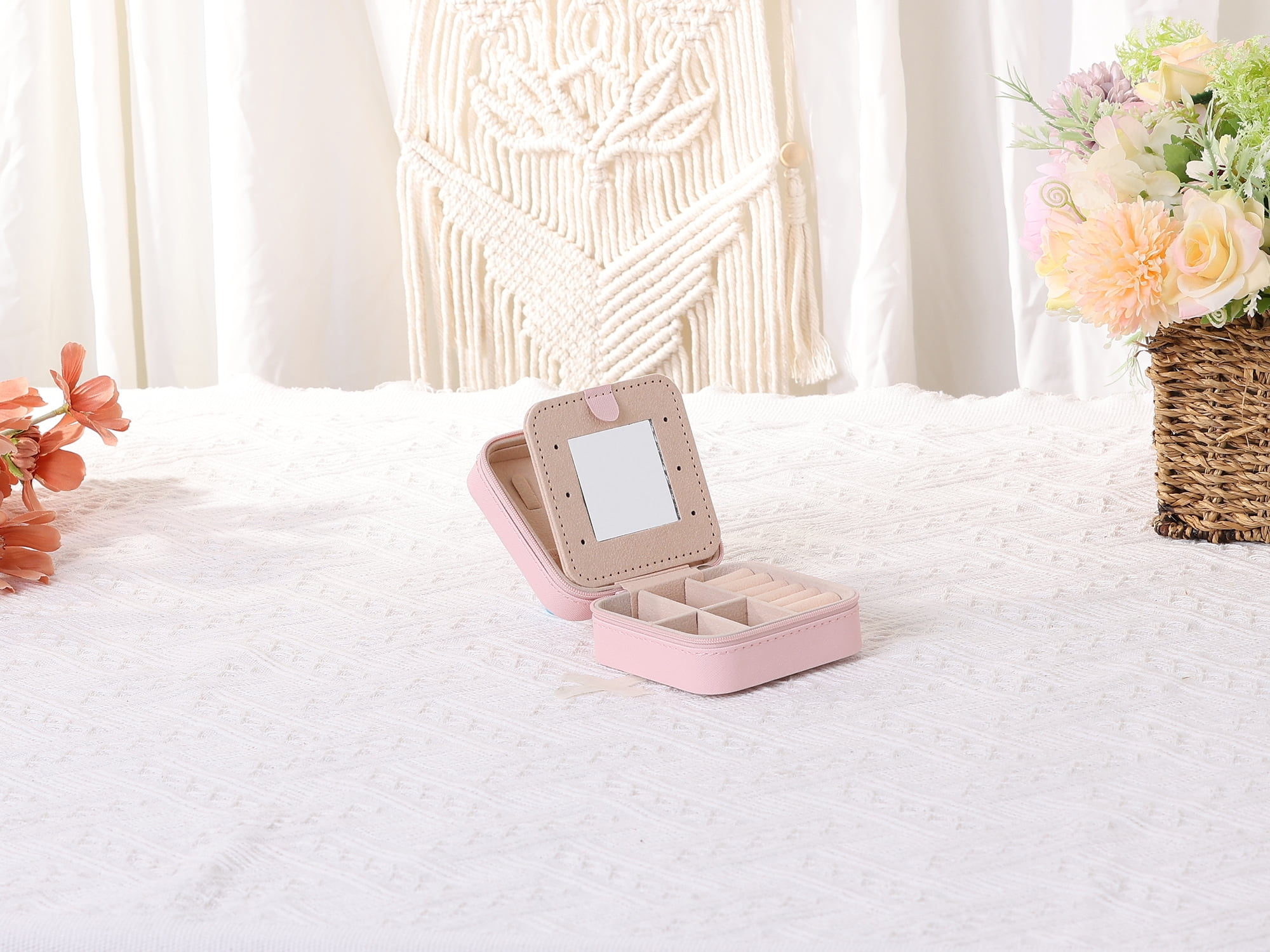 Unique Bargains Jewelry Box Small PU Leather Jewelry Organizer Case Storage Display Holder Pink