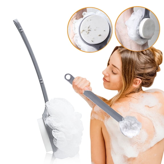 2 In 1 Bath Brush with Long Handle for Deep Cleanse and Back Scrubbing Sponge Bath Brush for Gentle Foot and Body Care Ergonomic Grip and Sturdy Construction