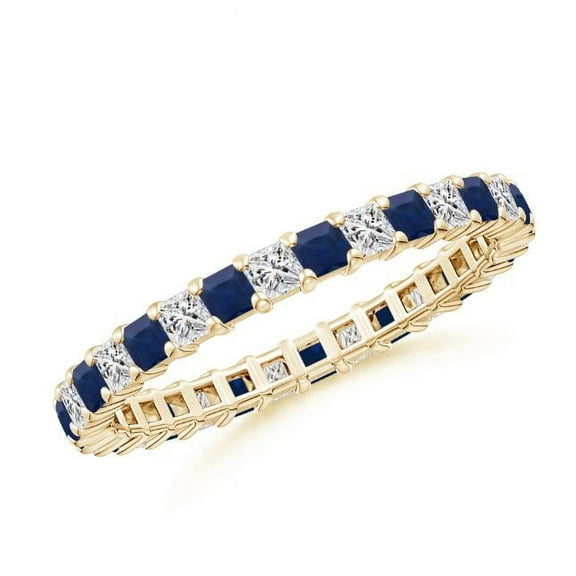 Round Shape Blue Sapphire CZ Diamond Eternity Band Ring Women 925 Sterling Silver Yellow Gold Plated September Birthstone Wedding Anniversary Gift Gemstone Jewelry