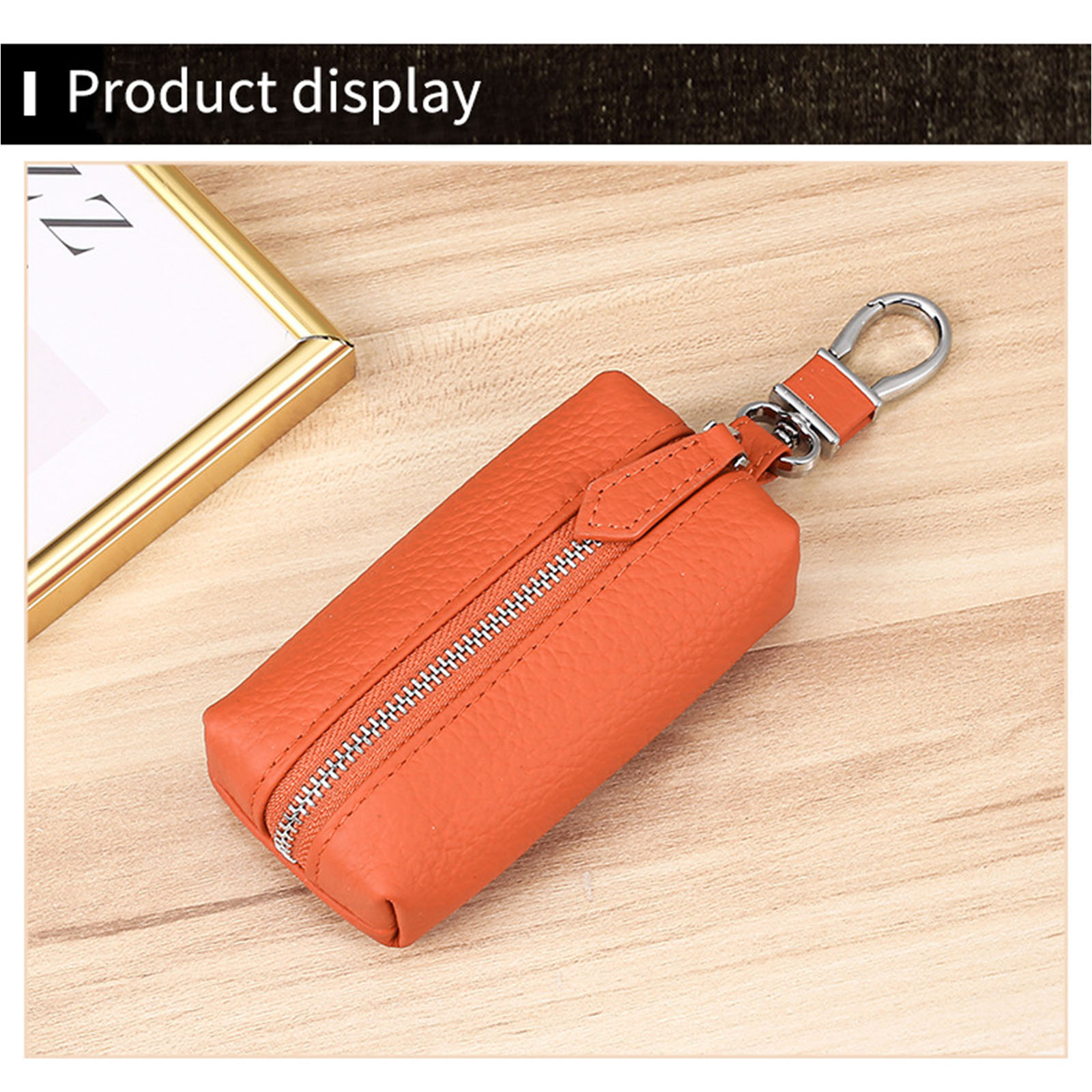 Genuine Crazy Horse Leather Keychain Holder - Cowhide Key Fob With Metal Clasp, Coconut Brown