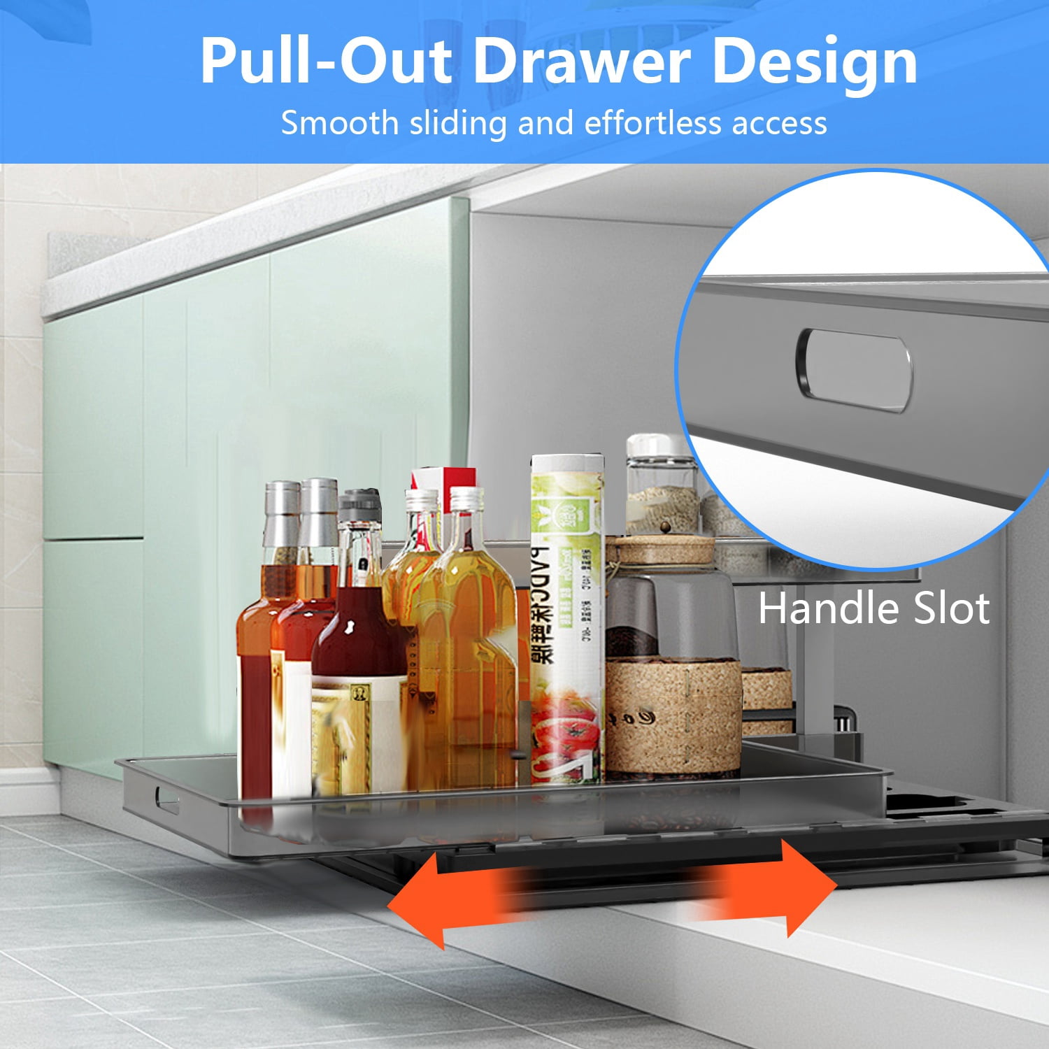 Teqhome 2-Tier Pull Out Under Sink Organizer Rustproof Kitchen Bathroom Cabinet Organizers and Storage with Sliding Drawer for Home Laundry RV Pantry