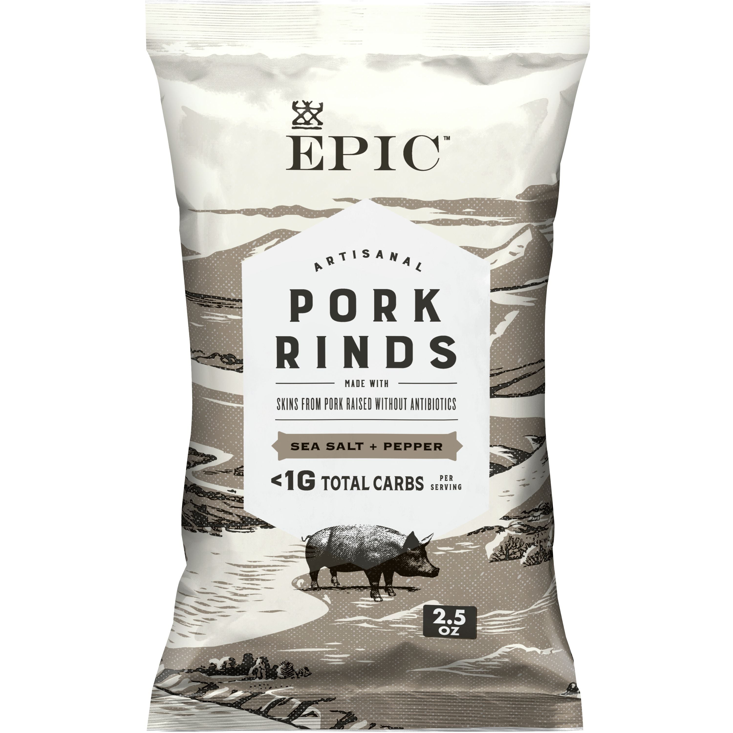 EPIC Sea Salt & Pepper Pork Rinds, Keto Friendly, Paleo Friendly, 2.5 oz