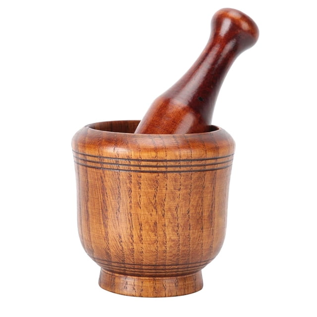 Nvzi Cuenco de madera para moler - Juego de mortero y maja de madera, machacador de ajo manual para cocina doméstica, molinillo de especias de jengibre, juego de mortero y maja