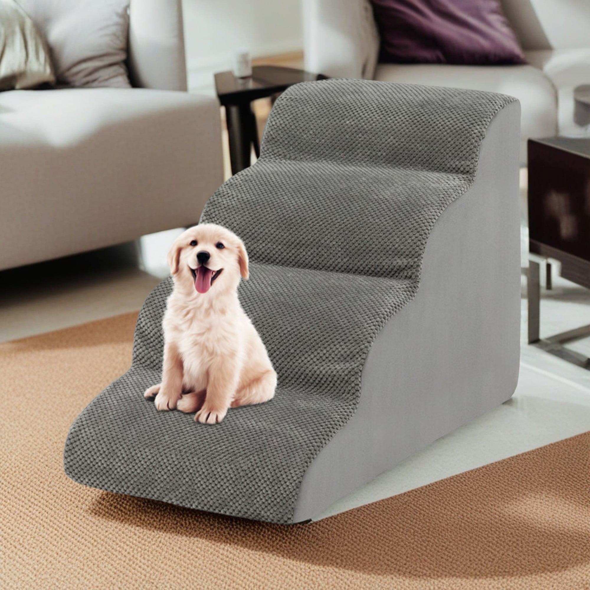 resenkos 28" Pet Stairs for Small Dogs, 4-Step Dog Ramp for Beds and Couch, Non-Slip Balanced Indoor Step, Gray