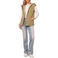 thumbnail image 2 of Chaleco acolchado sin mangas de invierno para mujer Inspire Chic, con capucha y cremallera, talla L, color caqui, 2 of 6