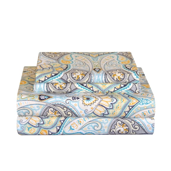 Pointehaven Cypress 200 Thread Count Printed Cotton Percale 3 pc Sheet Set, Twin Extra Long