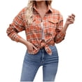 thumbnail image 1 of Women's Lightweight Flannel Plaid Button Down Shirts Oversized Long Sleeve Shacket Jacket Tops, 1 of 6