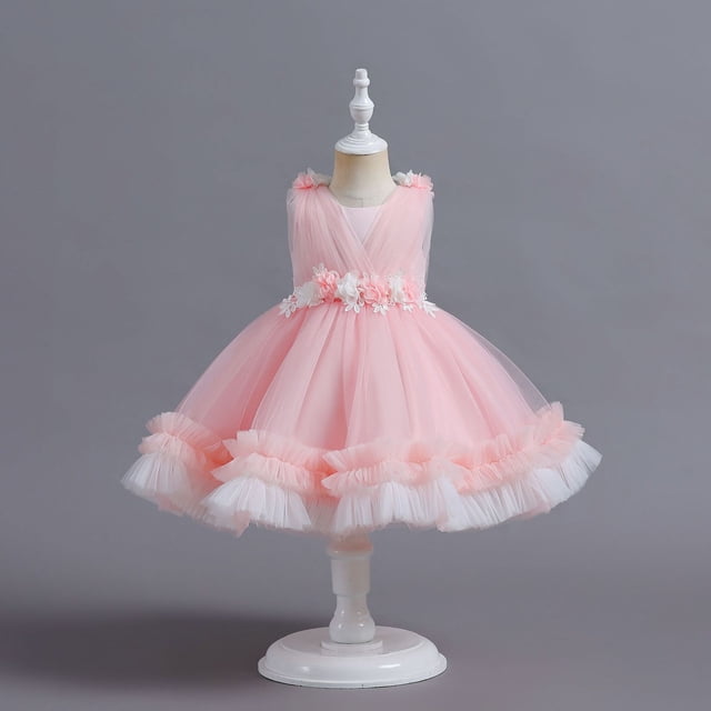 Vestido infantil, vestido de pastel de hilo hinchado, vestido de princesa, vestido de niña para el primer cumpleaños de niña de las flores