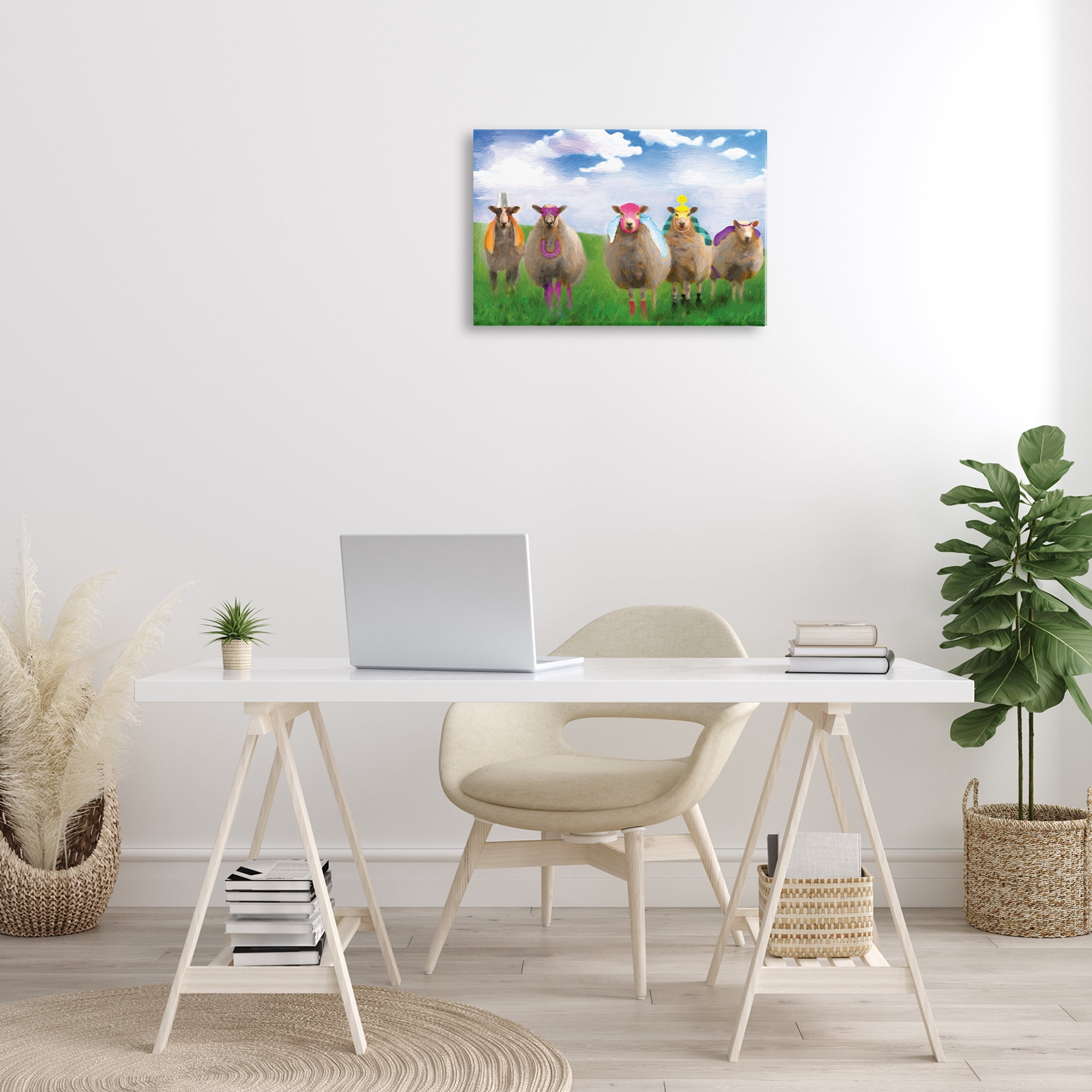 Stupell Industries Superhero Sheep in Field Animals & Insects Painting Gallery Wrapped Canvas Art Print Wall Art, 24 x 16