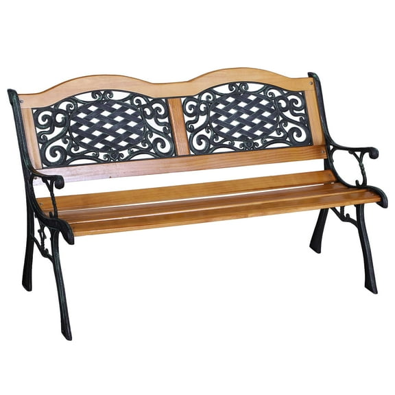 CoSoTower 50" Outdoor Garden Bench, Patio Bench with Wood Seat, Porch Bench with Antique-Like Flourishes for Backyard, Deck, Lawn, Outside Pool, Teak