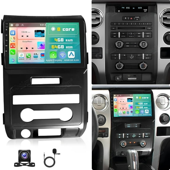 4 64G for Ford F150 2009-2014 Android Car Stereo Radio with Wireless Carplay Android Auto, 9 Inch Touch Screen GPS Navigation