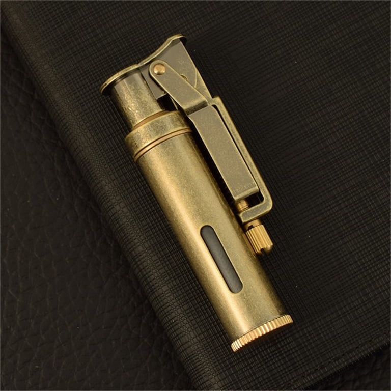 Vintage Brass Kerosene Lighter - Handmade Windproof Antique Design - Refillable & Adjustable Flame (No Fuel)