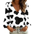 thumbnail image 3 of Blouses for Women Dqueduo Women's Cow Print V Neck Long Sleeve Casual Loose Blouse Shirt, 3 of 7
