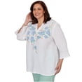 thumbnail image 3 of Alfred Dunner Womens Plus-Size Tropical Floral Split Neck Embroidered Top, 3 of 4