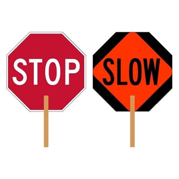 STOP-SLOW Paddle Sign, 18x18 Aluminum, 2-Sided, Handheld - Reflective for School, Road Crews & Municipalities