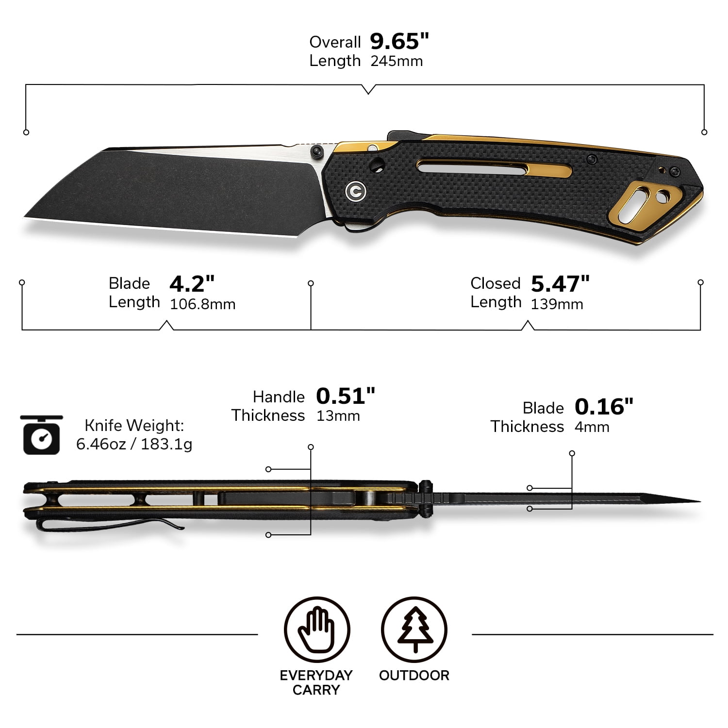 CIVIVI Buster FG Pocket Knife  Superlock Folding Knife with 4.2" Nitro-V Blade G10 Handle, Designed by Snecx Tan C24052-1 (Black)