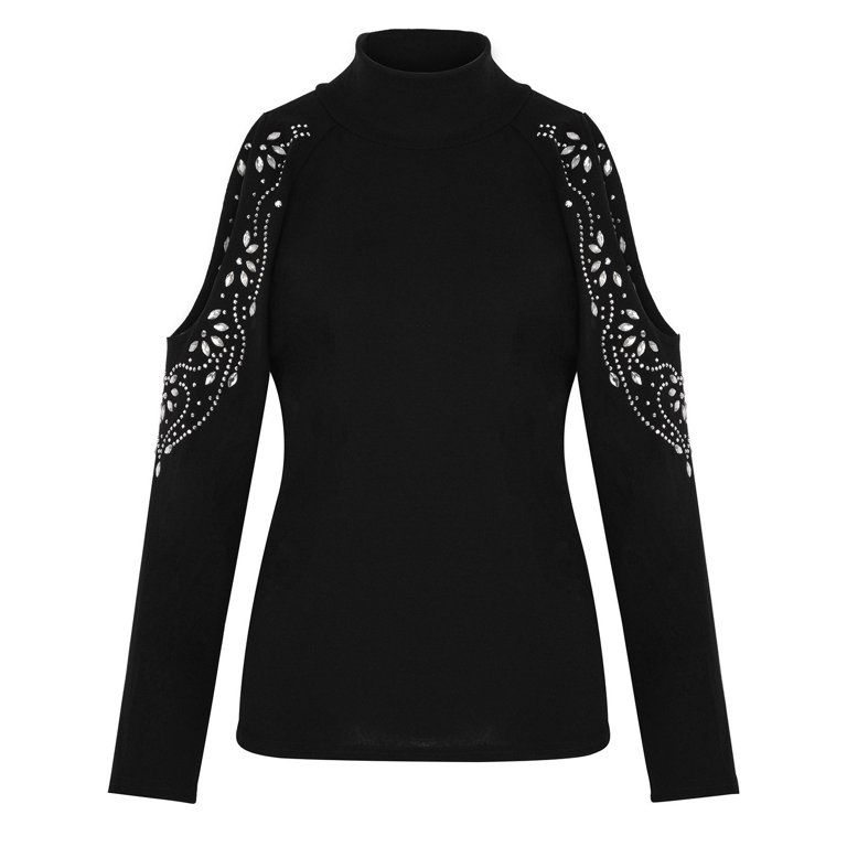 Women Mock High Neck Sweaters Cold Shoulder Long Sleeve Tops