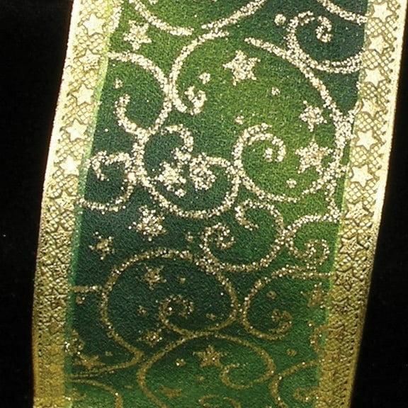 The Ribbon People Green and Gold Star Wired Craft Ribbon 2.5" x 20 Yards
