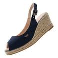 thumbnail image 4 of Gavina Canvas Espadrille Sandal Wedges - Navy Blue / 9, 4 of 6