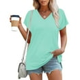 thumbnail image 2 of Linen Shirts for Women 2025 Summer Casual Button Down V Neck Short Sleeve Tops Comfy Trendy Business Work Blouses, 2 of 8