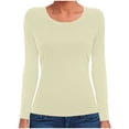 thumbnail image 4 of felwors Women's Basic Solid Lightweight Soft Cotton Long Sleeve Crew Neck & V Neck Slim Top Shirts Plus Beige, XL, 4 of 4
