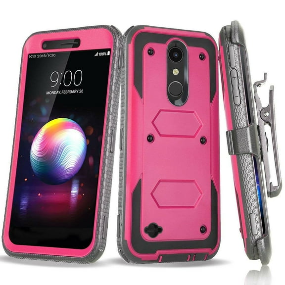 GoldCherry for LG LV5 2018 Case,K10 2018 Case,K30 Case,Hybrid Armor Heavy Duty Shockproof Swivel Belt Clip Built-in Screen Protector Protective Case for LG LV5 2018 / K10 2018 / CV3 / K30(Pink)