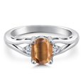 thumbnail image 3 of Gem Stone King 925 Sterling Silver Brown Tiger Eye and White Diamond 3 Stone Engagement Ring for Women | 1.32 Cttw | Oval 8X6MM | Round 2MM | Gemstone Birthstone | Size 5, 3 of 6