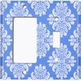thumbnail image 2 of Metal Light Switch Plate Outlet Cover (Victorian Damask Flower Blue Pastel Pattern - Single Rocker Single Toggle), 2 of 2