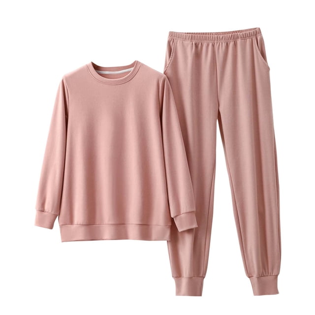 Diufon Ensemble de Pyjama Chaud en Molleton pour Femmes, Manches Longues, Col Rond, Chandail et Pantalon, Ensemble Décontracté avec Poches