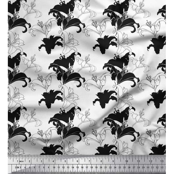 Soimoi Cotton Duck Fabric Lilies Floral Decor Fabric Printed Yard 42 Inch Wide