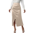 thumbnail image 3 of ClodeEU Women's Satin High Waisted Side Split Maxi Skirt ,Elastic Waistband Long Silk A-Line Skirts Beige,Womens Plus L, 3 of 7
