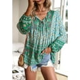 thumbnail image 2 of Double Tie Front Long Sleeve Bohemian Print Blouse for Women Green Large, 2 of 5