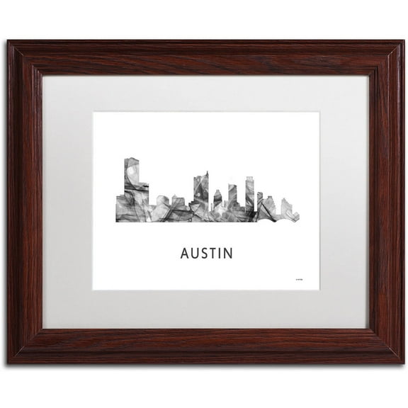 Trademark Fine Art 'Austin Texas Skyline WB-BW' Canvas Art by Marlene Watson, White Matte, Wood Frame
