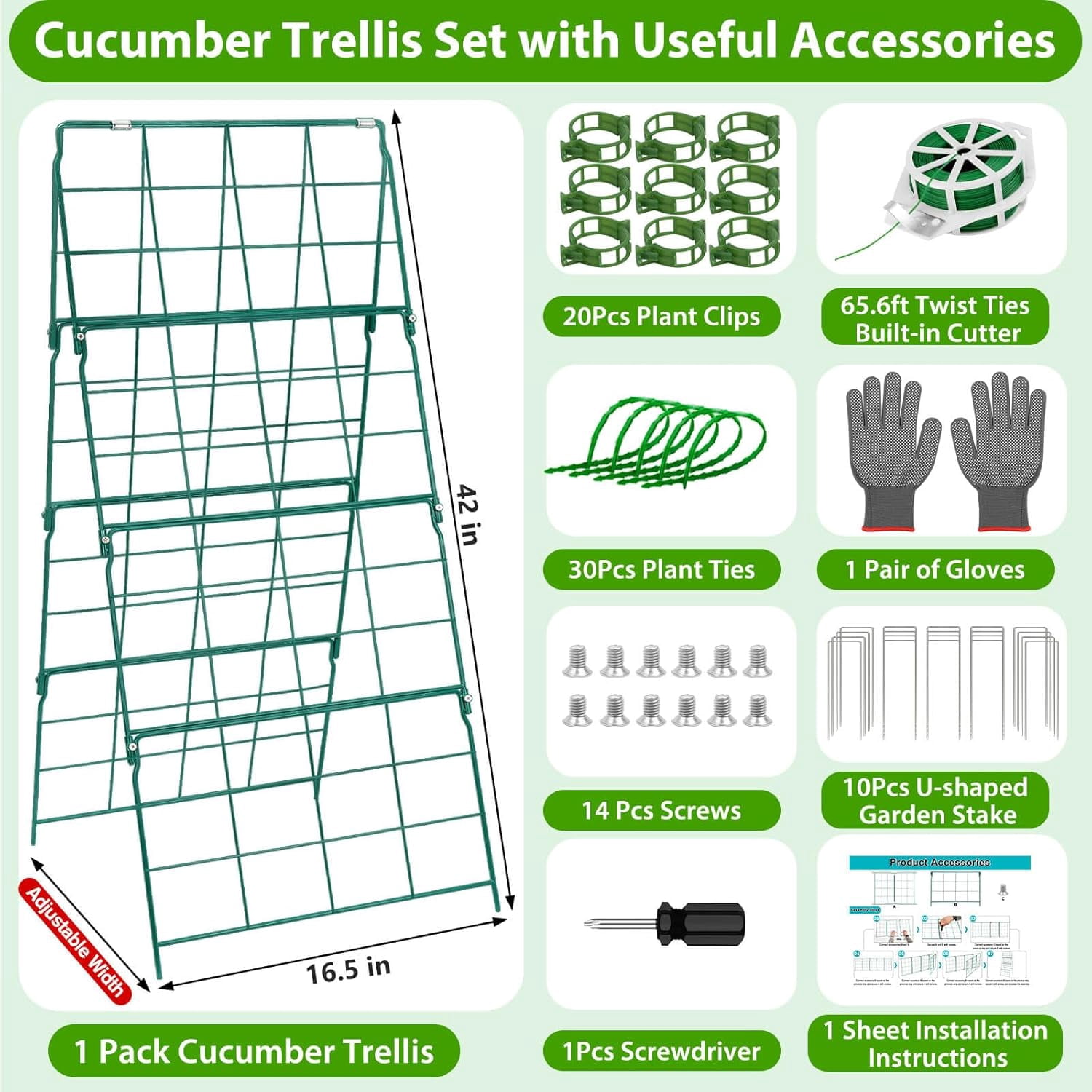 Cucumber Trellis for Raised Garden Bed, Outdoor Sturdy Metal A-Frame Cucumber Trellis Support for Climbing Plants Vegetables and Fruits with Accessories, Easy installation and Easy Harvesting